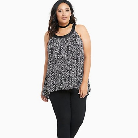 Floral Print Faux Leather High Low Tank Top - Picture 2 of 7
